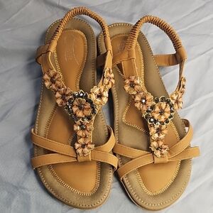 Shibever Elegant Floral Tan Sandals for Women